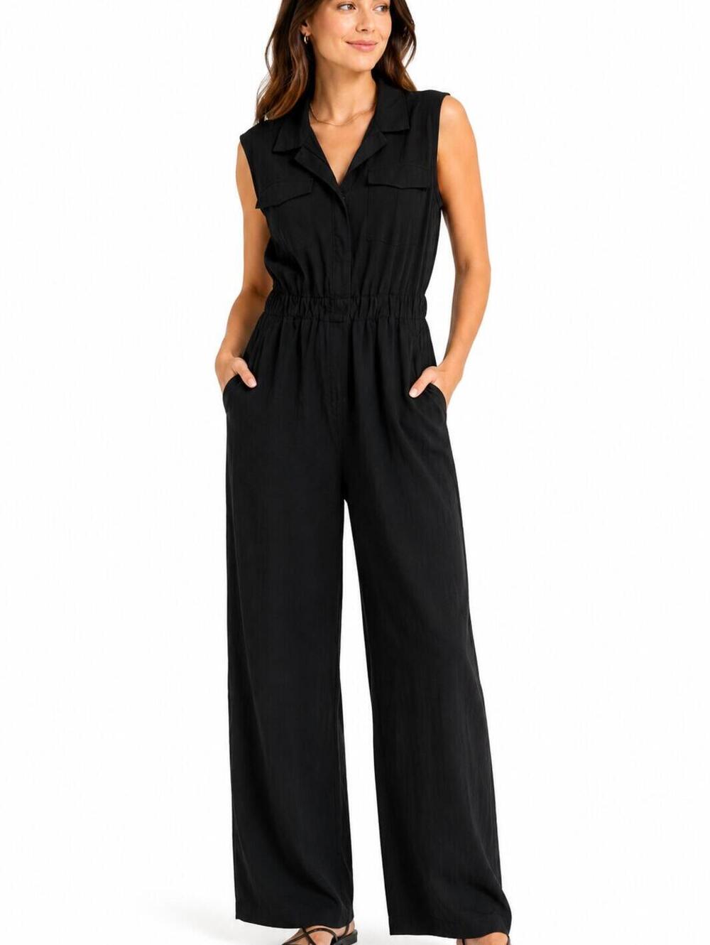 YFB Sleeveless Black Utility Jumpsuit Wide Leg One Piece Romper - L EUC